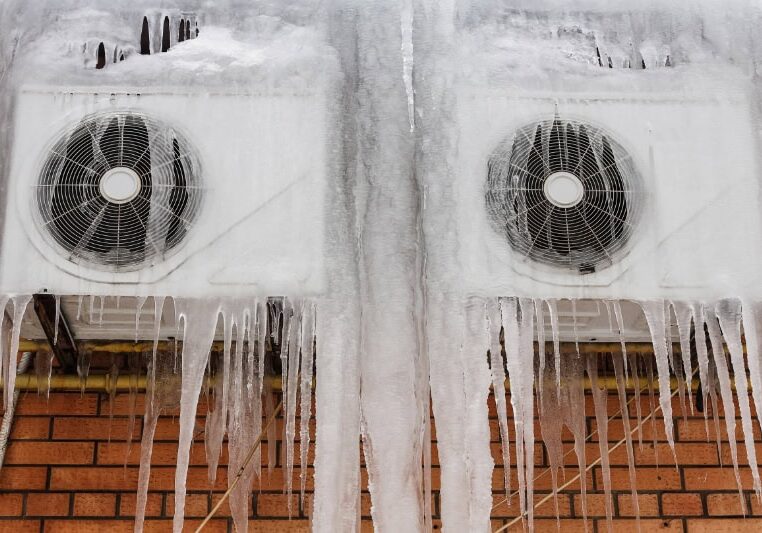 Outdoor Air Conditioning unit covered in ice.